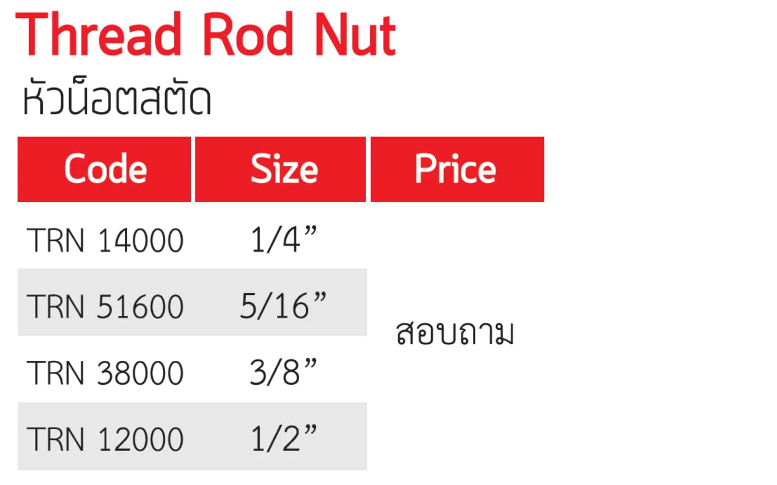  หัวน็อตสตัด  specs